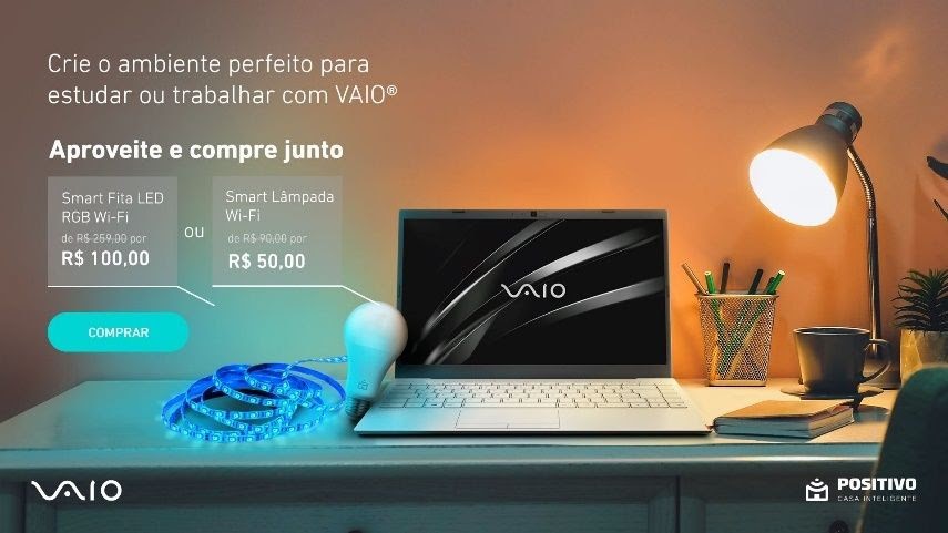 Promoção da VAIO tem descontos que chegam a R$ 1.825 em notebooks e oferta adicional de até 75% em produtos da Positivo Casa Inteligente